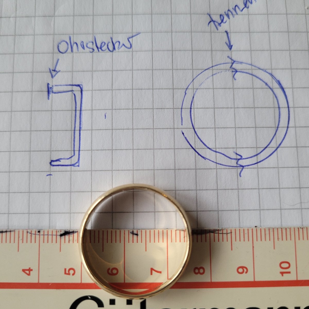 Scetch for customer's enquiry earrings made from wedding ring