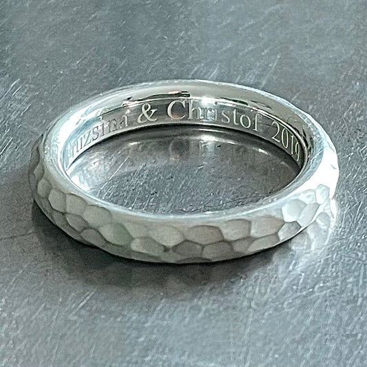 Wedding band sterling silver with surface structure