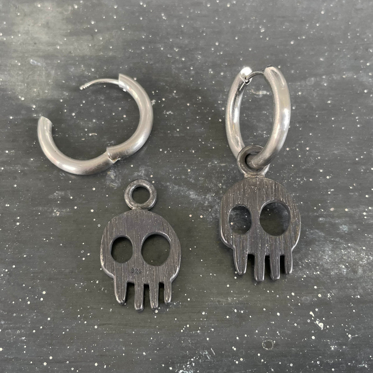 Skull hoops oxidised silver