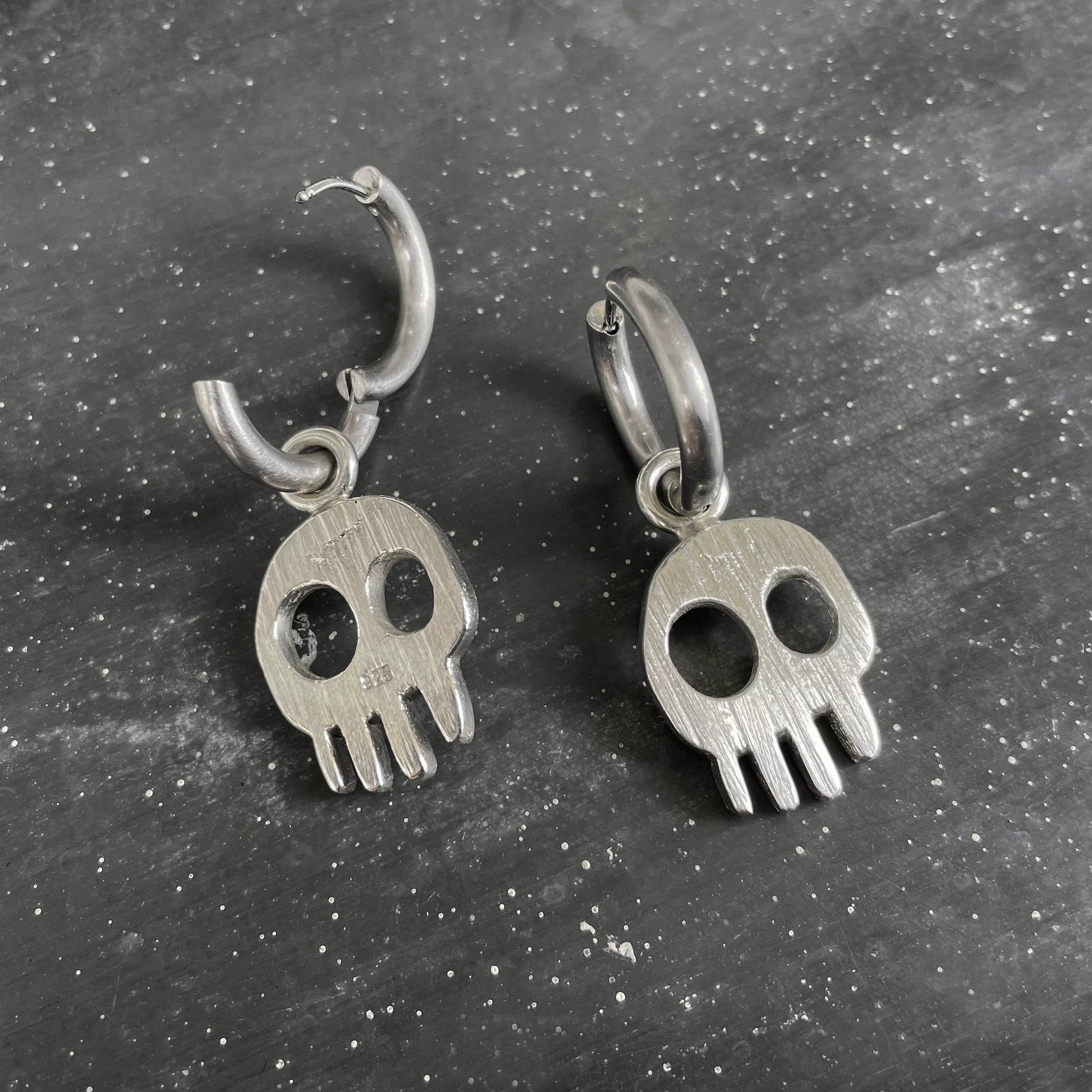 Skull hoops silver back side hallmarked