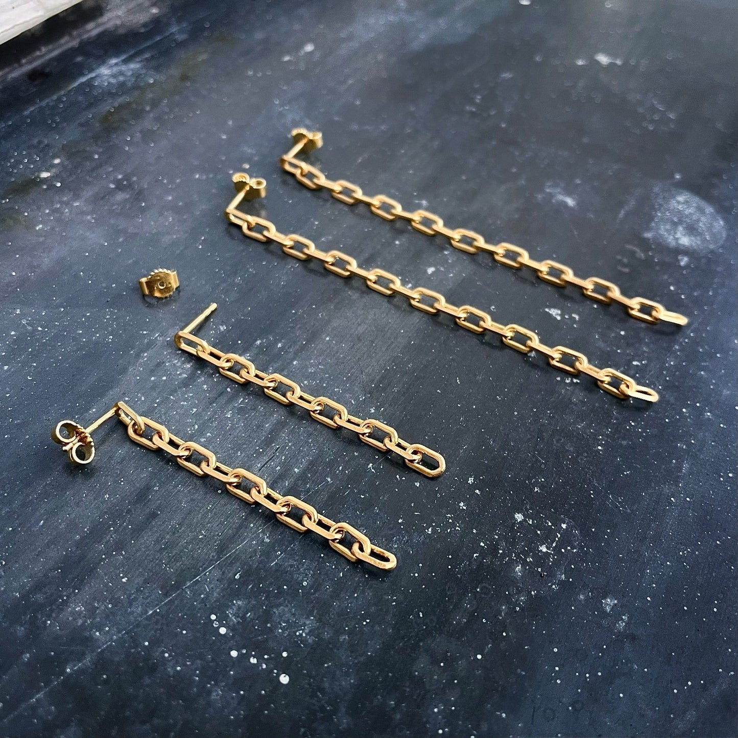 CHAIN earrings SLIM with diamond cut gold S and M I shop.bkreb.com