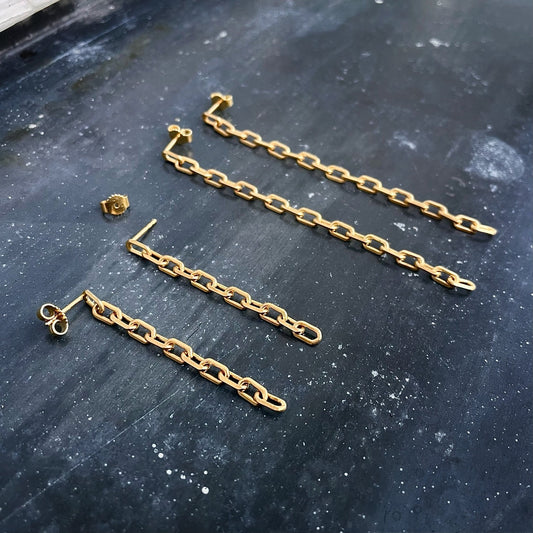 CHAIN earrings SLIM with diamond cut gold S and M I shop.bkreb.com