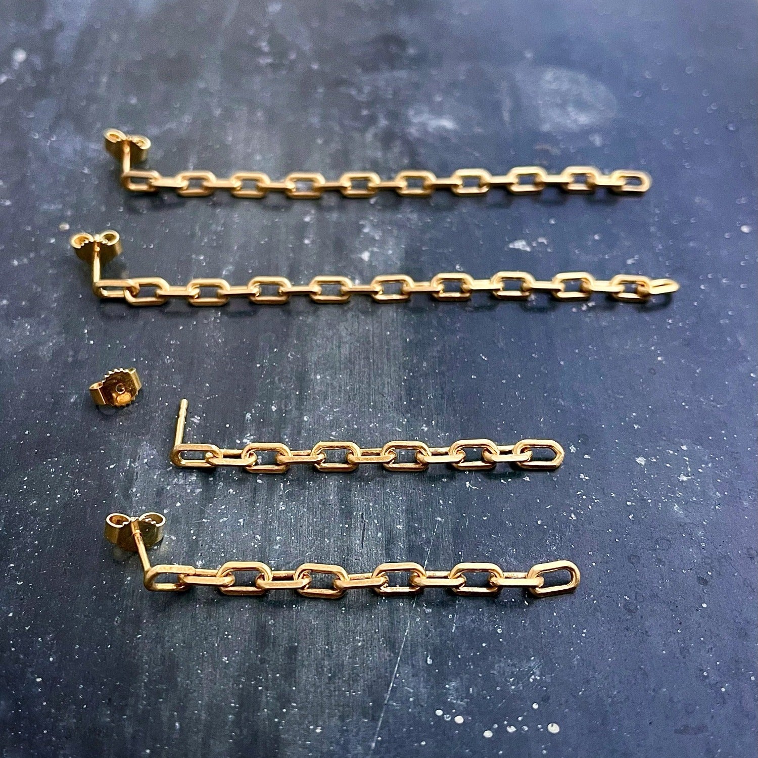 CHAIN earrings SLIM with diamond cut gold S and M I shop.bkreb.com