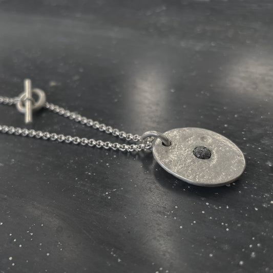 Dot necklace silver with raw black diamond side view