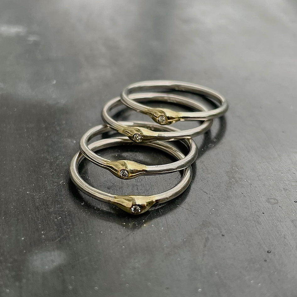 PEARL rings silver gold and diamond polished