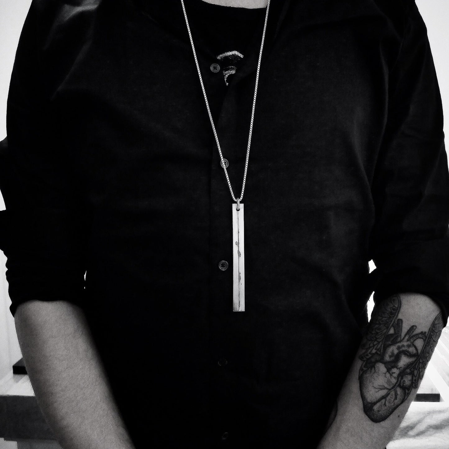 BAR doub necklace silver worn I shop.bkreb.com