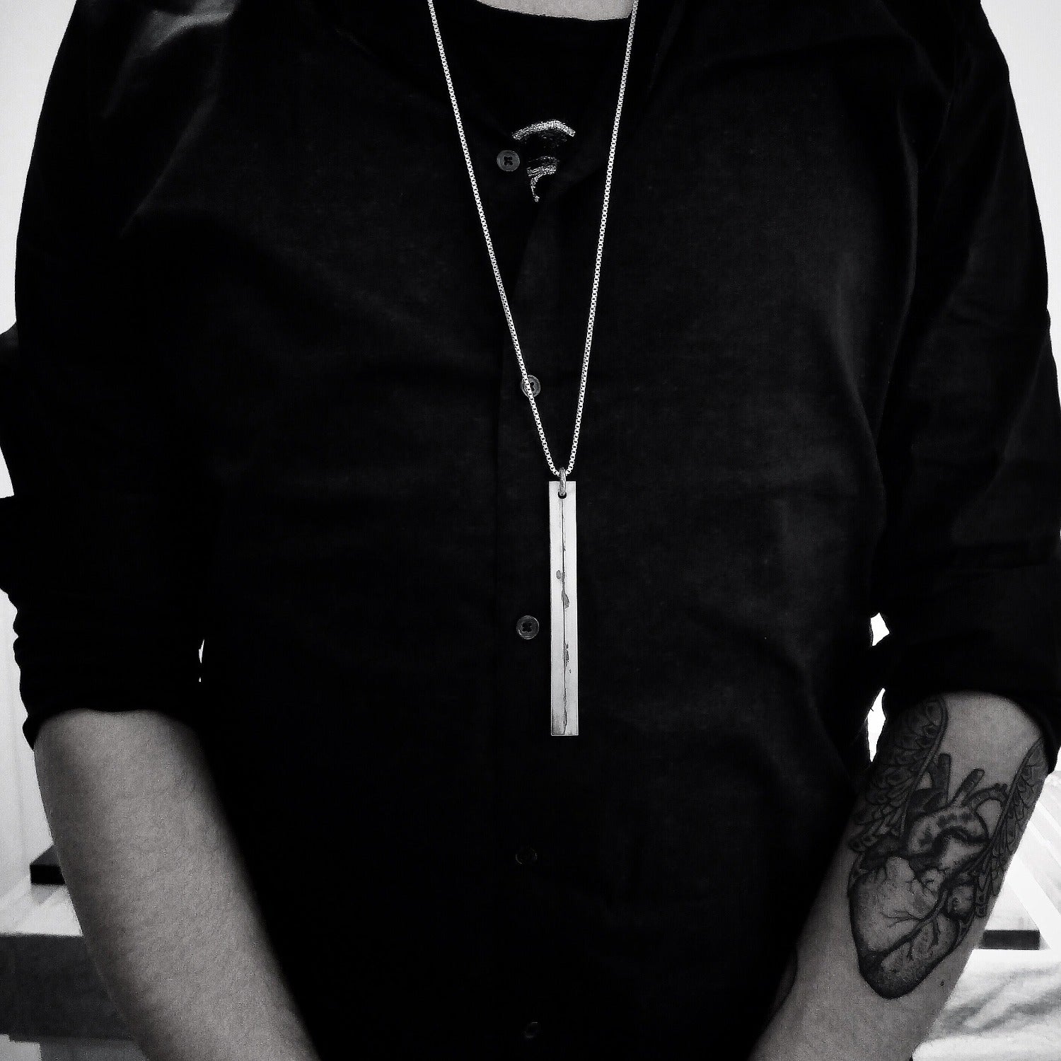 BAR doub necklace silver worn I shop.bkreb.com