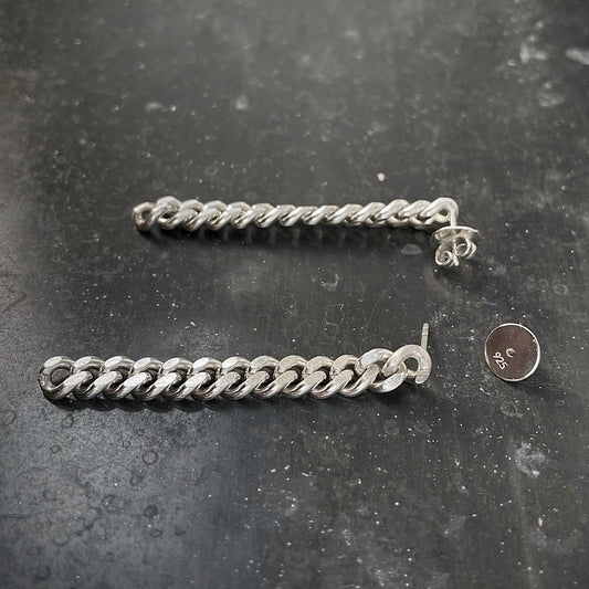 CHAIN earstuds silver tank track long side view I shop.bkreb.com