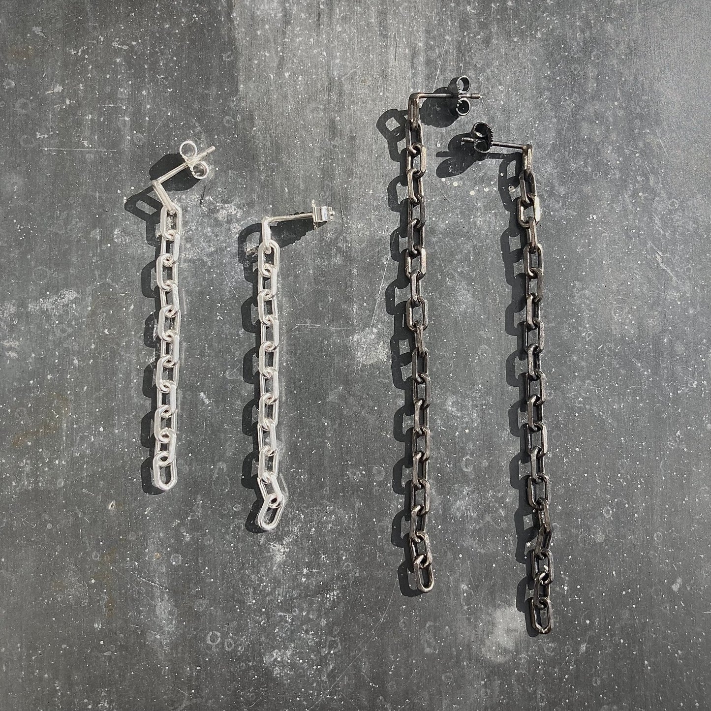 CHAIN earrings SLIM silver S and black M with diamond cut  I shop.bkreb.com