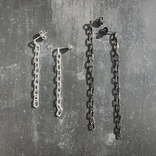 CHAIN earrings SLIM silver S and black M with diamond cut  I shop.bkreb.com