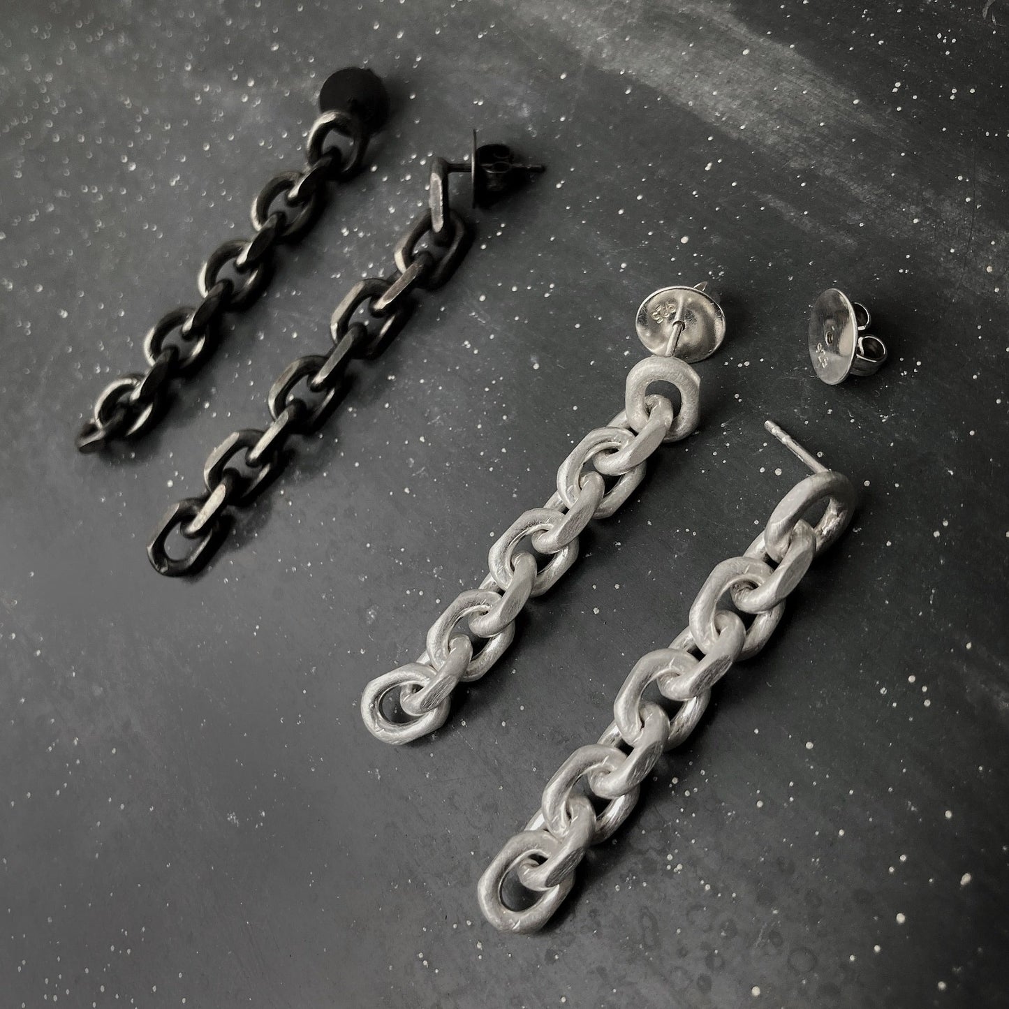 CHAIN earrings silver and black with diamond cut S  I shop.bkreb.com