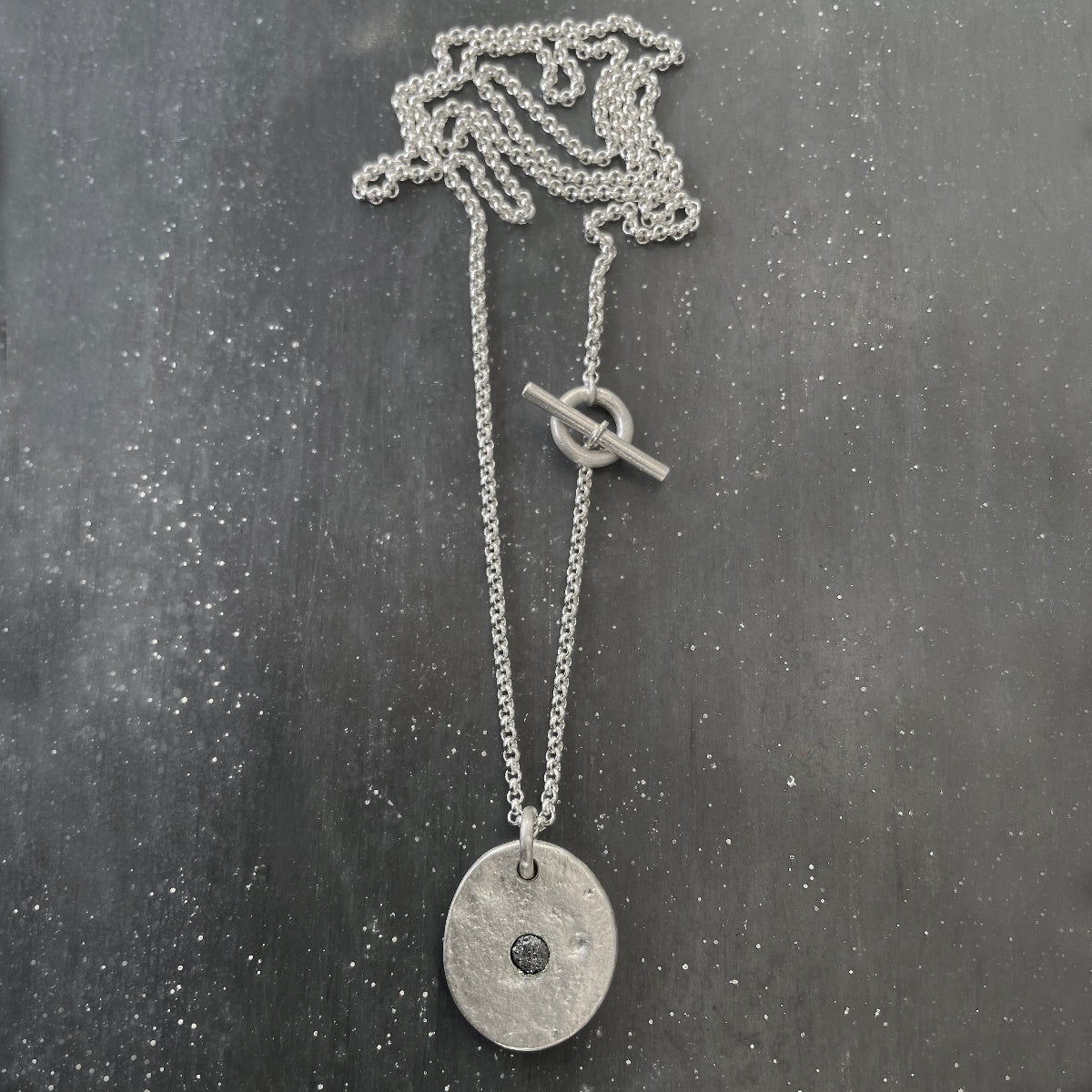 Dot necklace silver with raw black diamond